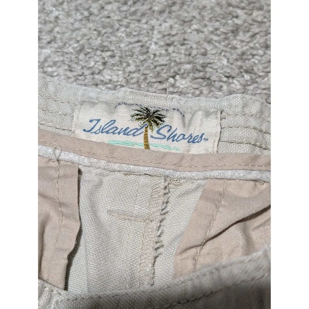 Island Shores Cargo Shorts Mens 38 Tan Linen Blend Flat Front Utility Summer